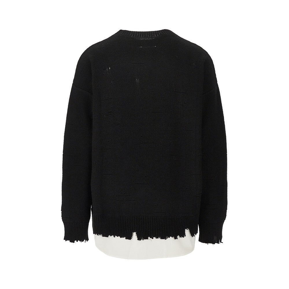 Pullover distressed con inserto in popeline