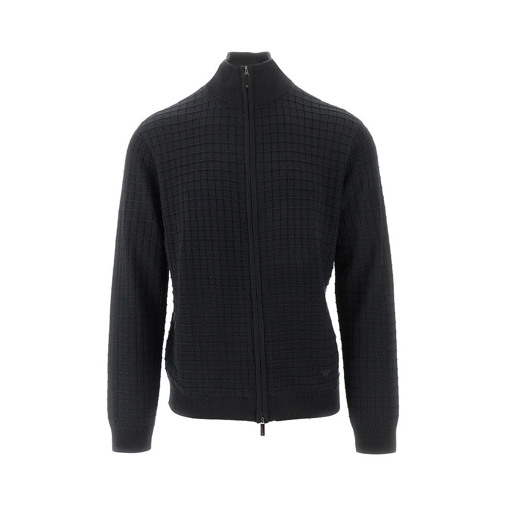 Check effect wool-blend cardigan
