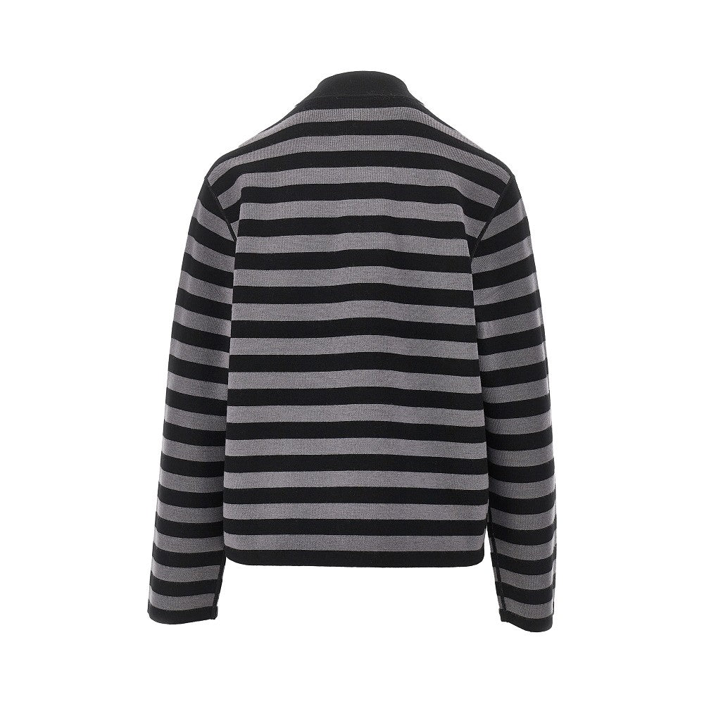 Self-tie closure striped wool cardigan