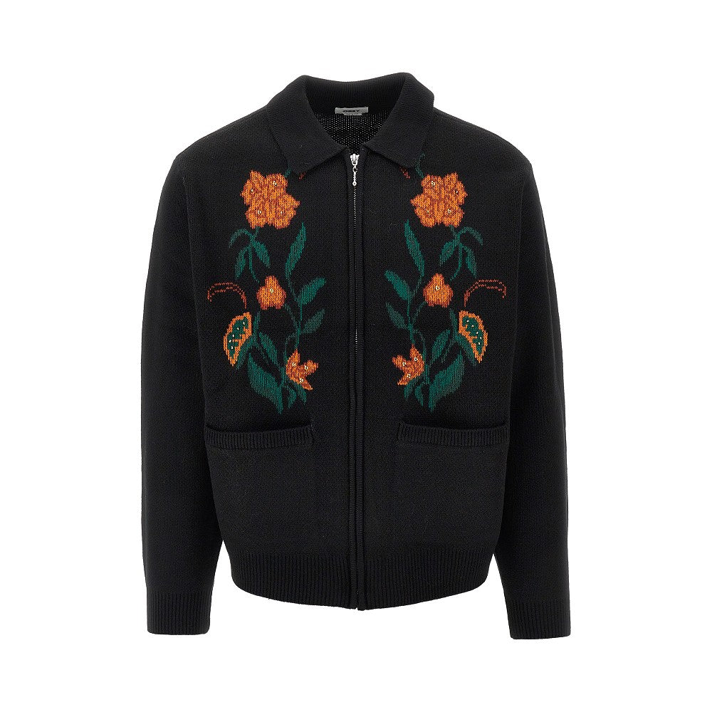 Full-zip cardigan with floral motif