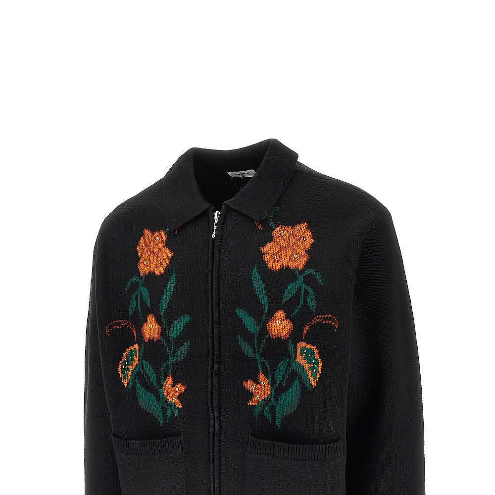 Full-zip cardigan with floral motif