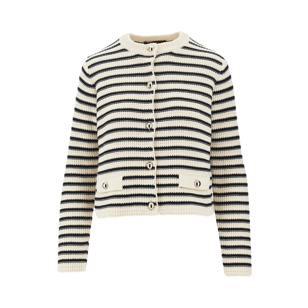 Cotton-blend striped knitted cardigan