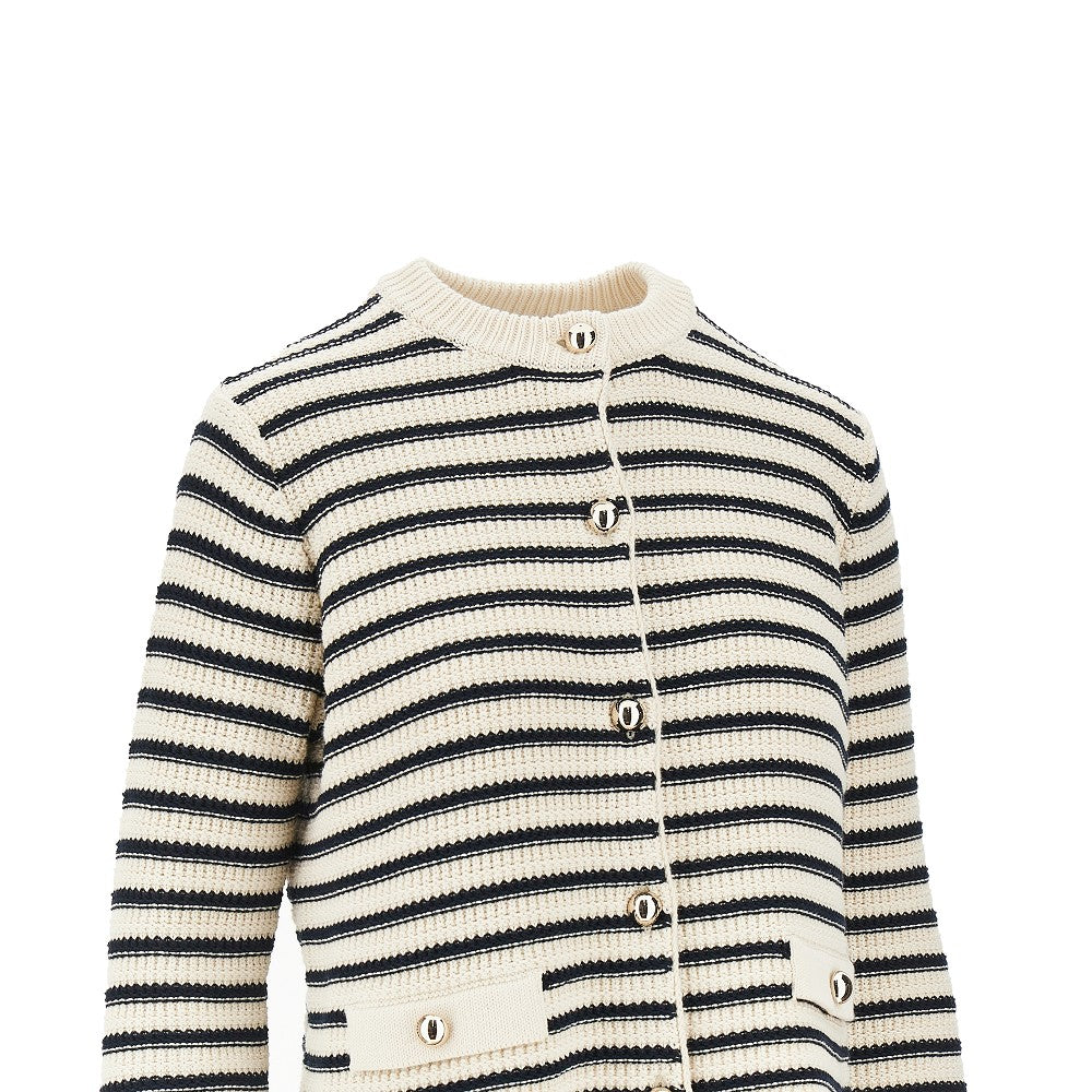 Cotton-blend striped knitted cardigan