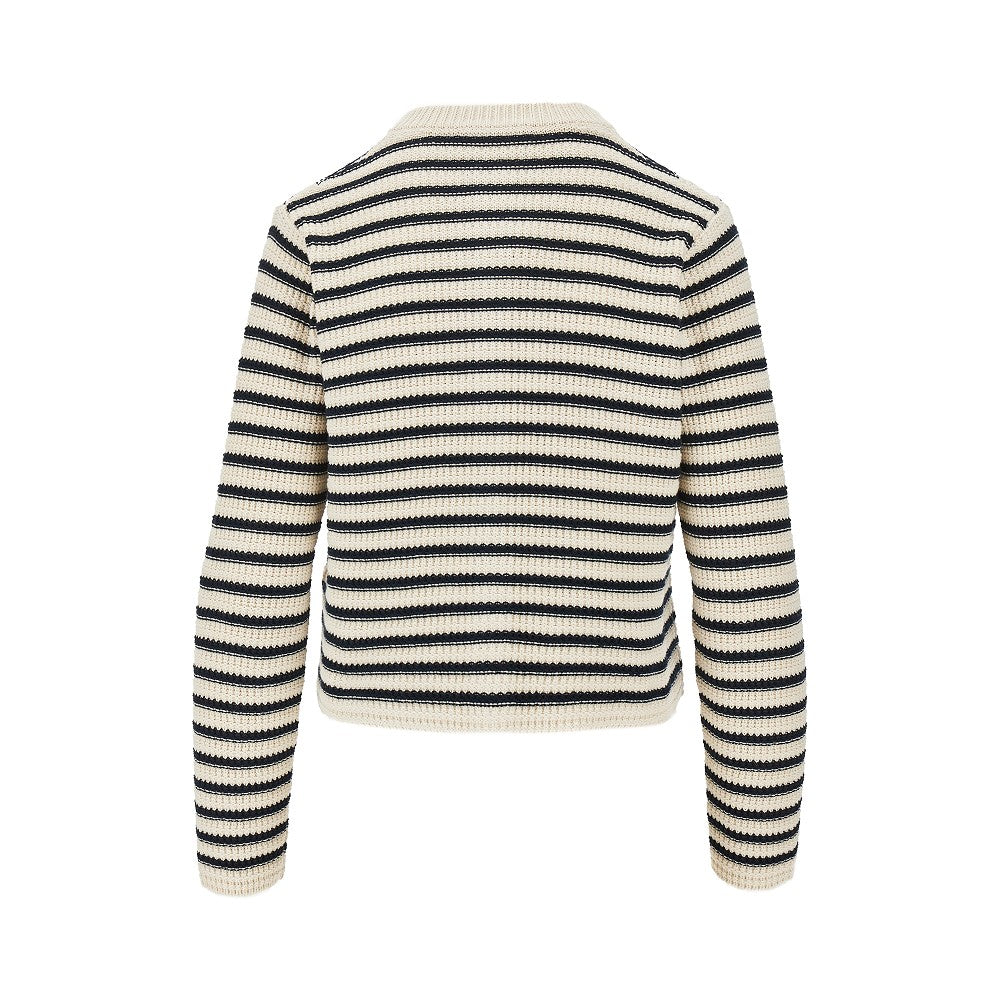 Cotton-blend striped knitted cardigan