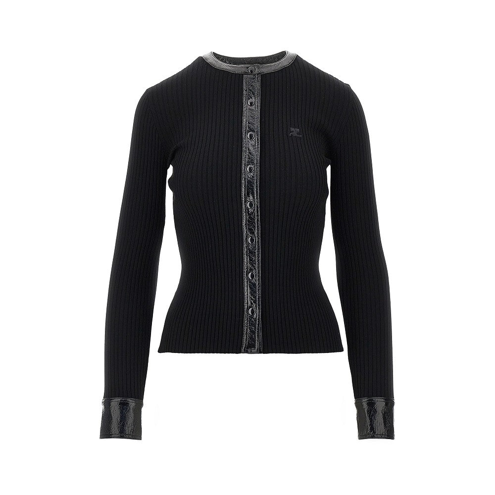 Cardigan a costine con finiture in vinile