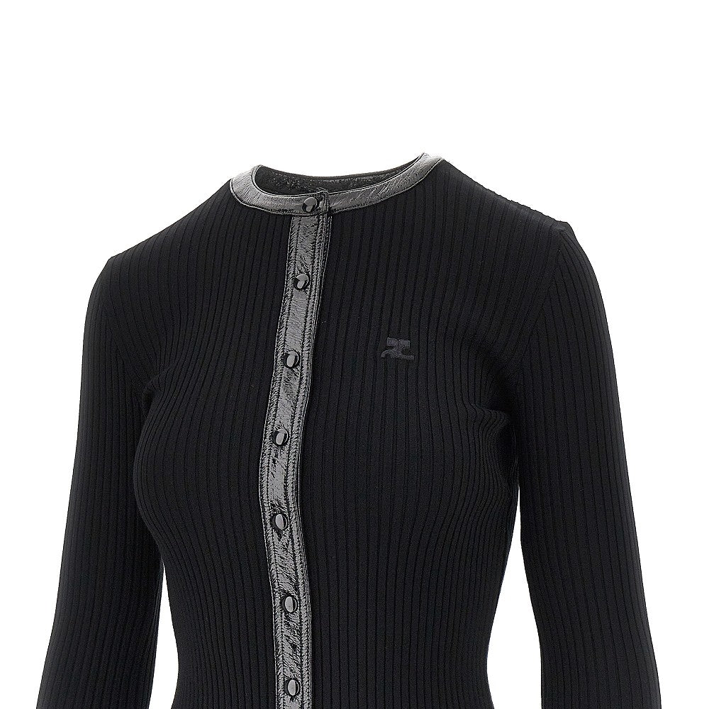 Cardigan a costine con finiture in vinile