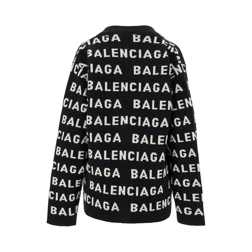 Cardigan in lana jacquard all-over logo