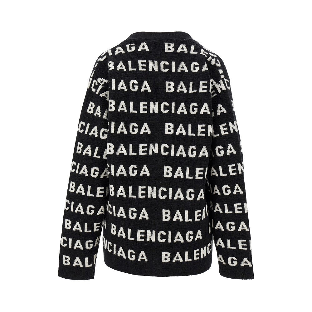 All-over logo jacquard wool cardigan
