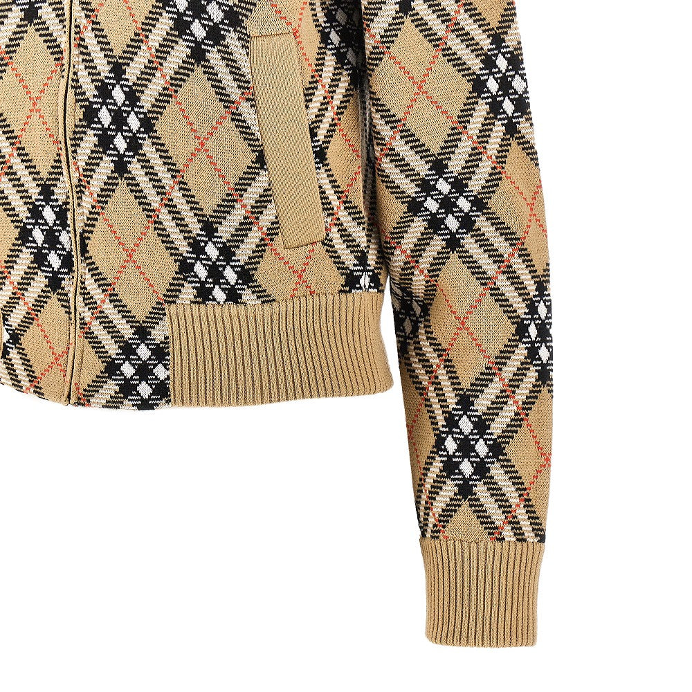 Check wool full-zip cardigan