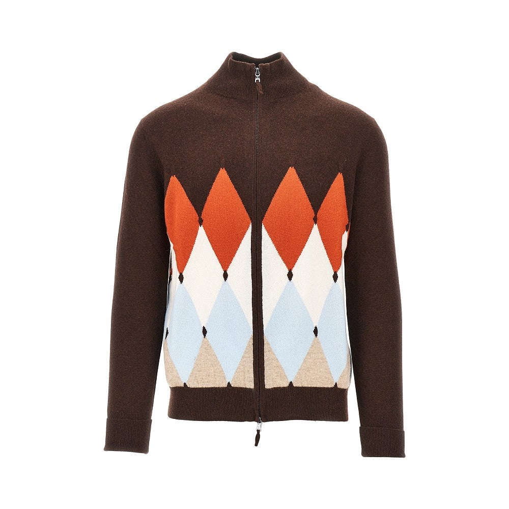 Cardigan in cachemire a rombi
