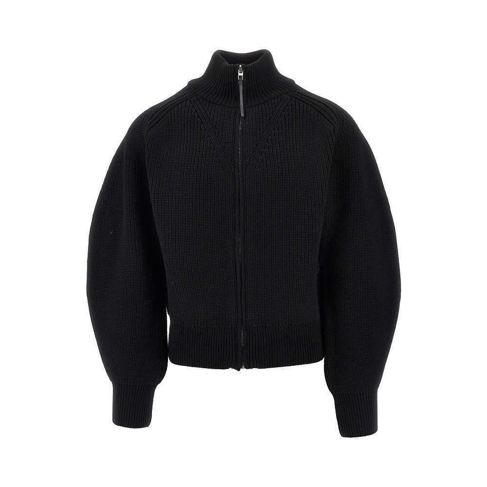 Cardigan in lana a coste con zip