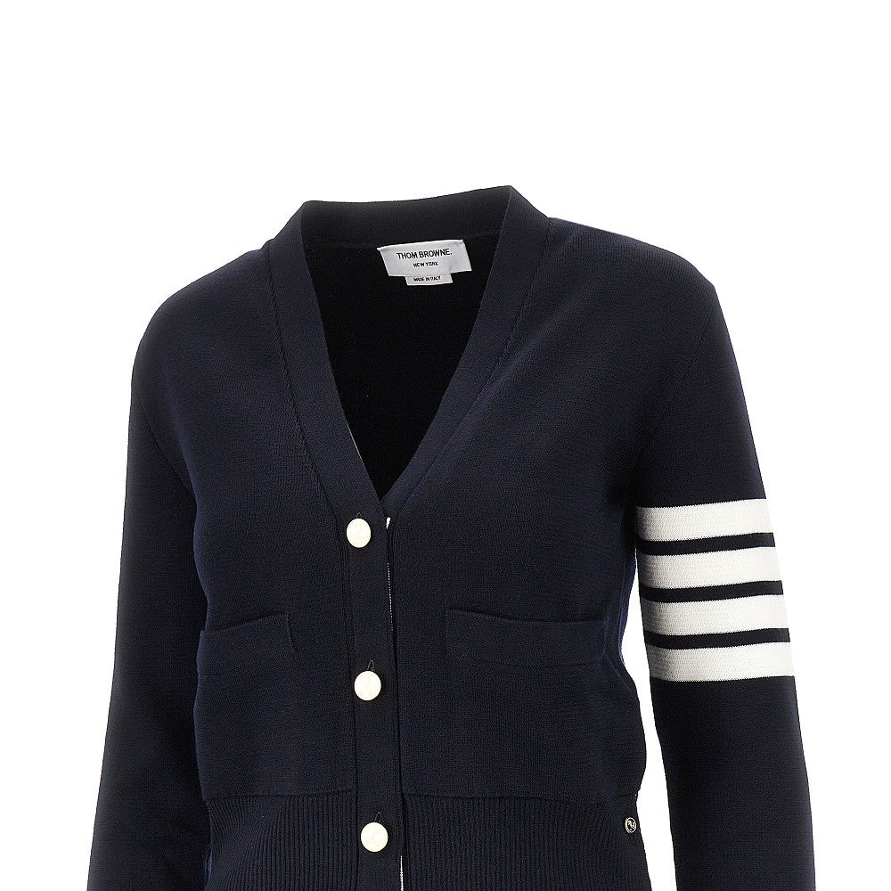 Merino wool cardigan with 4 Bar Stripe