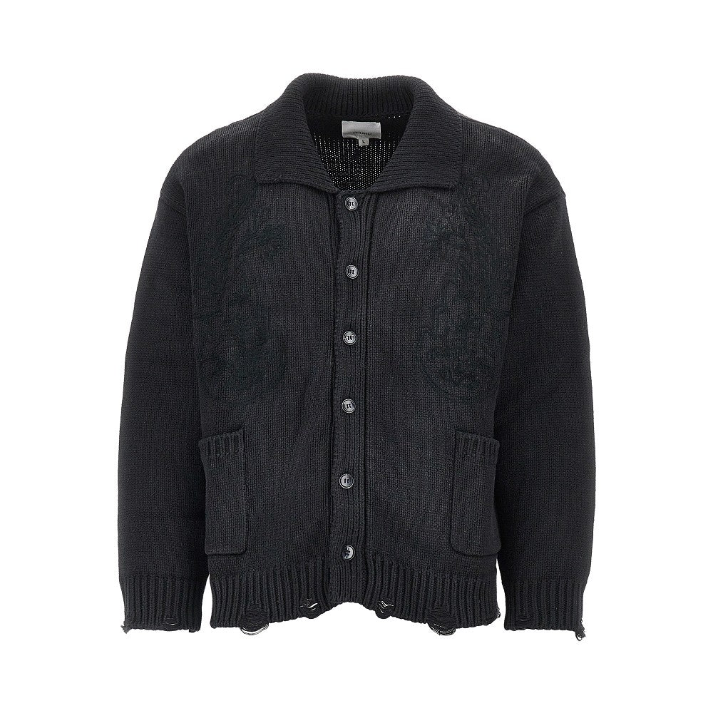 Cardigan ricamato con effetto sdrucito