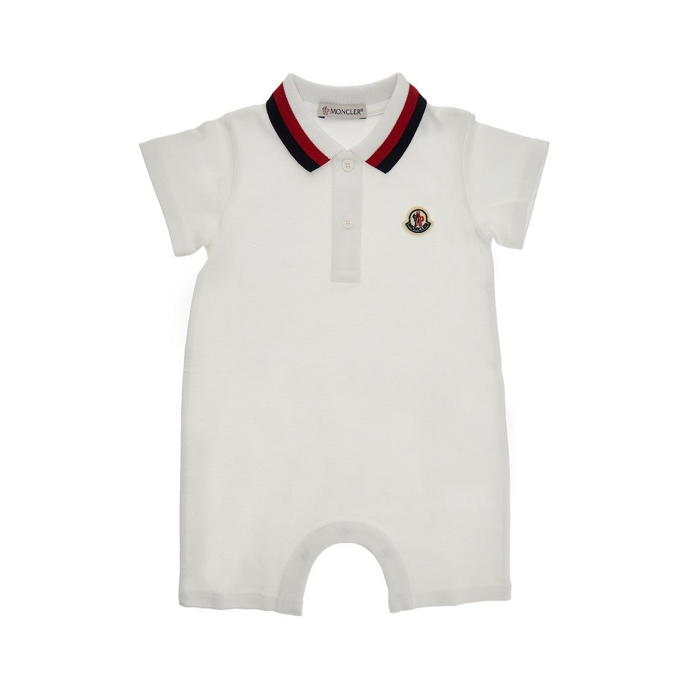 Stretch piquet rompers with logo patch