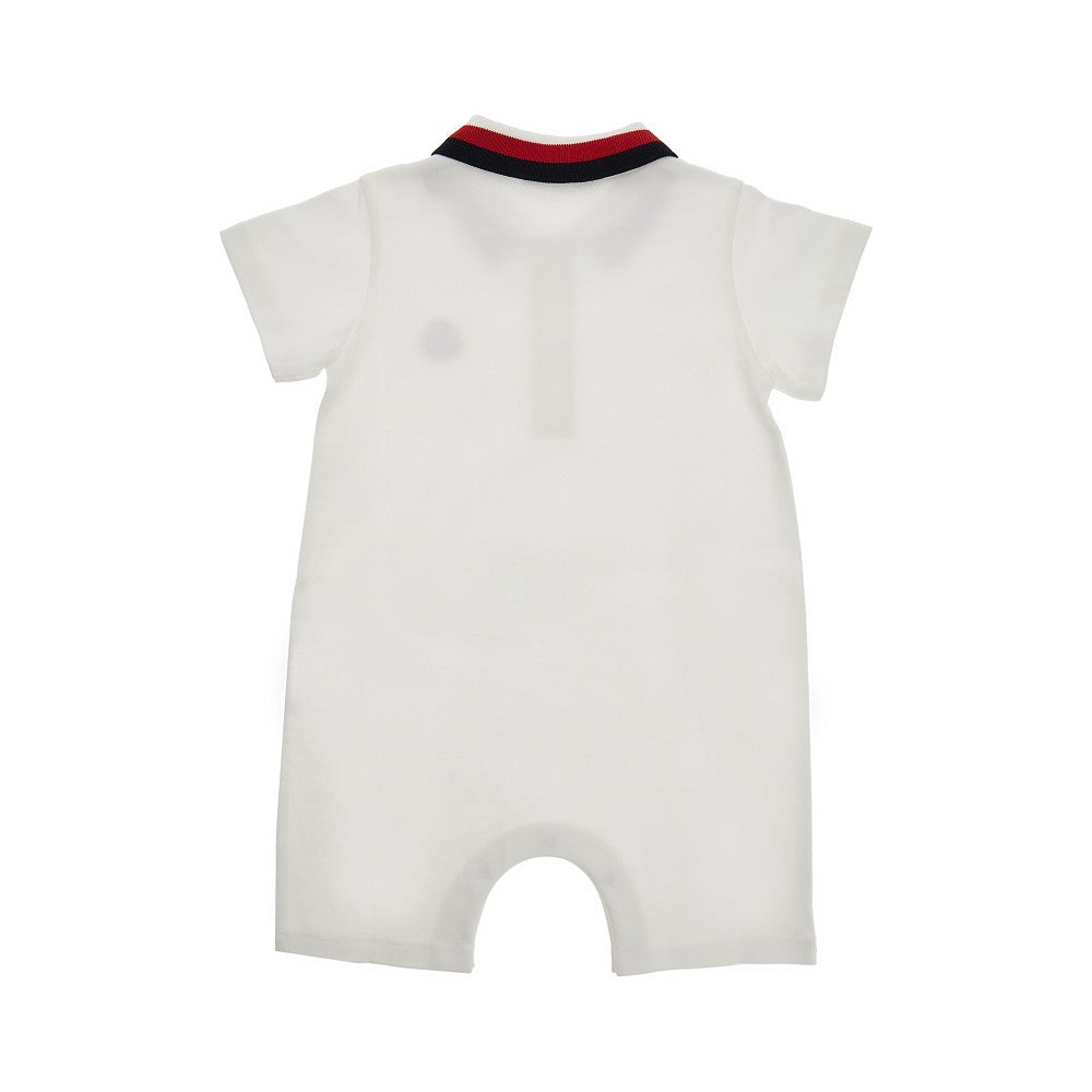 Stretch piquet rompers with logo patch