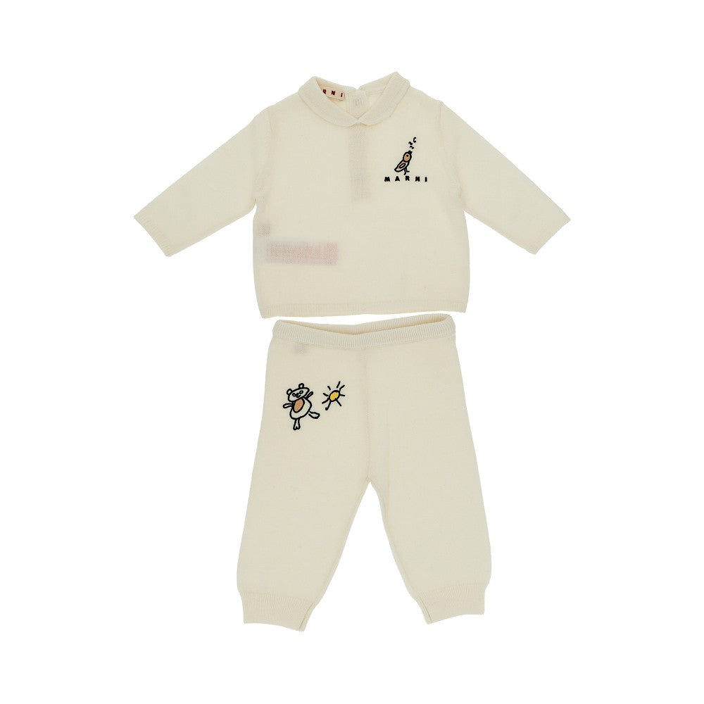 Embroidered wool-blend two-piece set