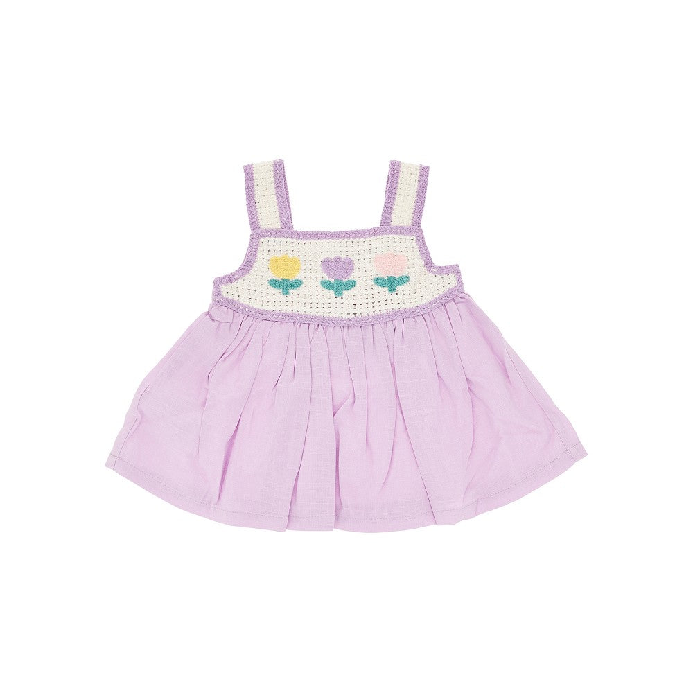 Crochet embroidery cotton-blend mini dress