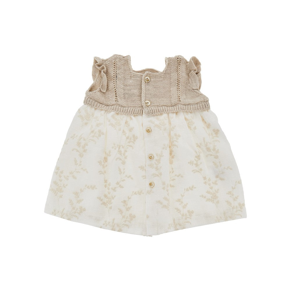 Embroidered cotton and knit baby dress