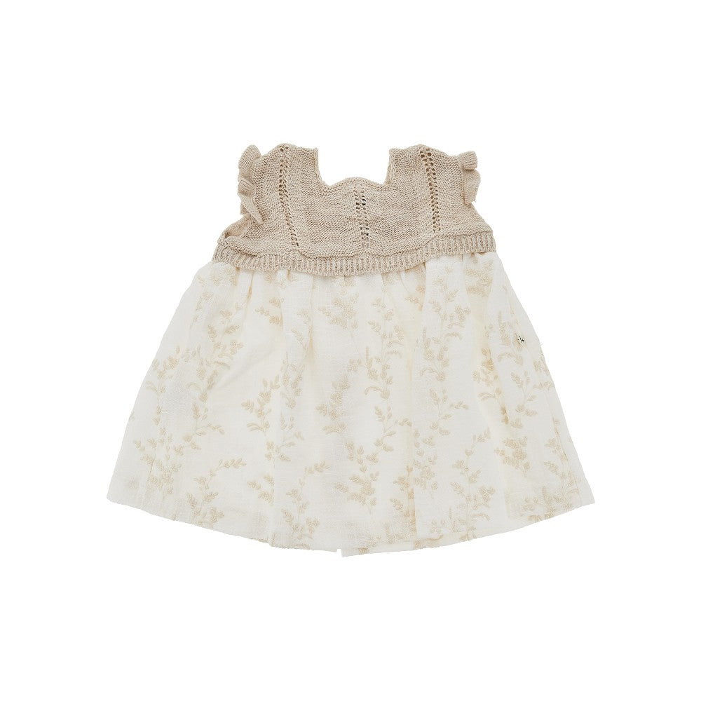 Embroidered cotton and knit baby dress