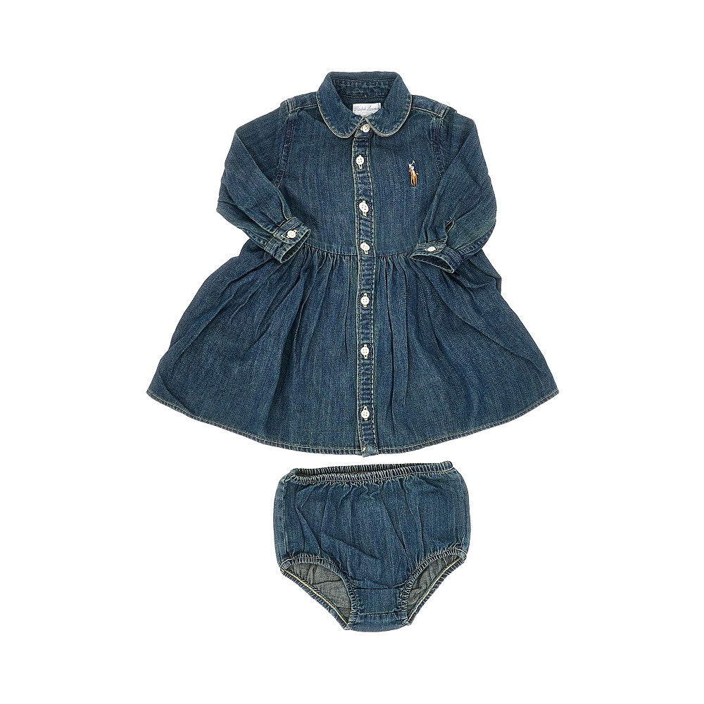 Denim mini dress with logo embroidery