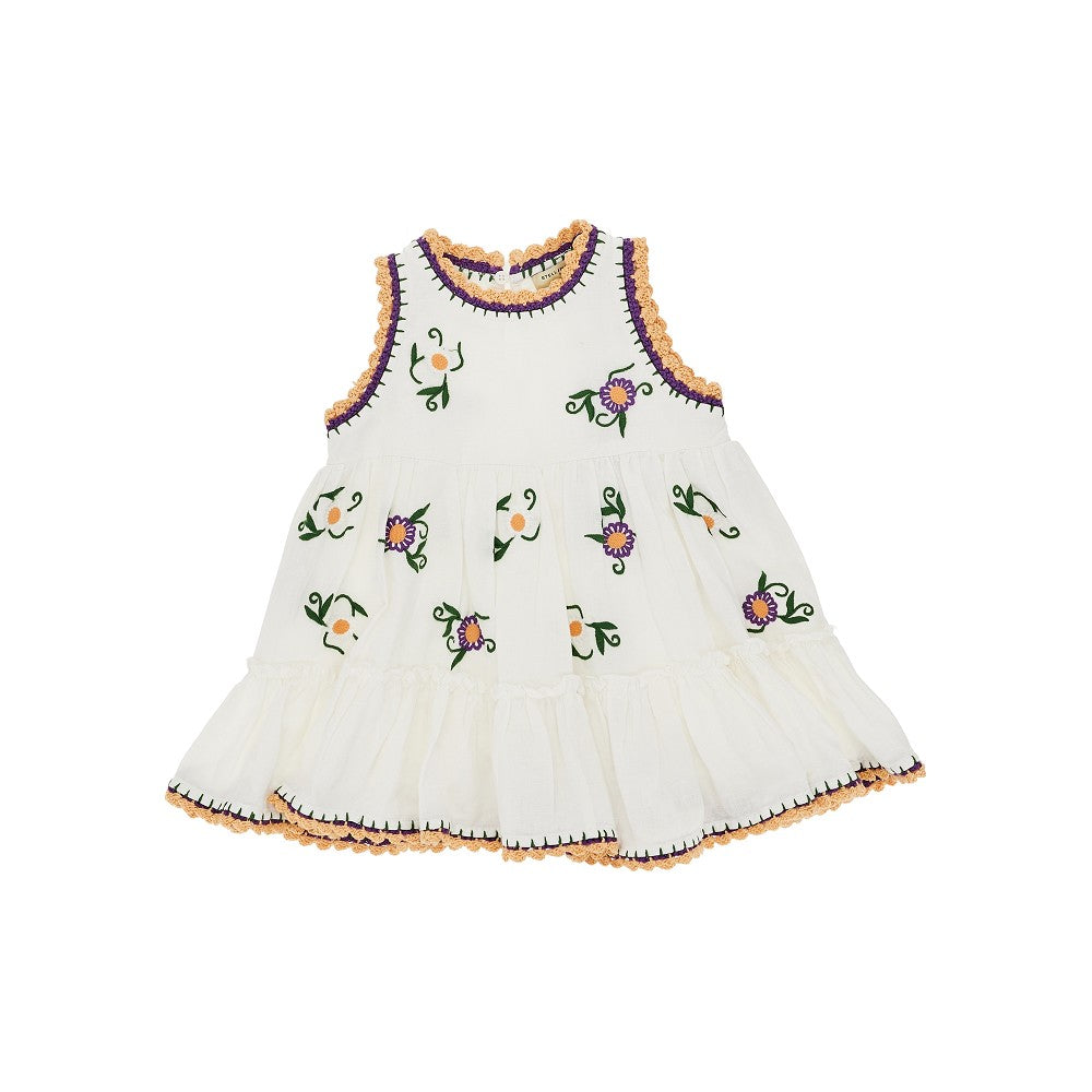 Cotton and linen mini dress with embroidery