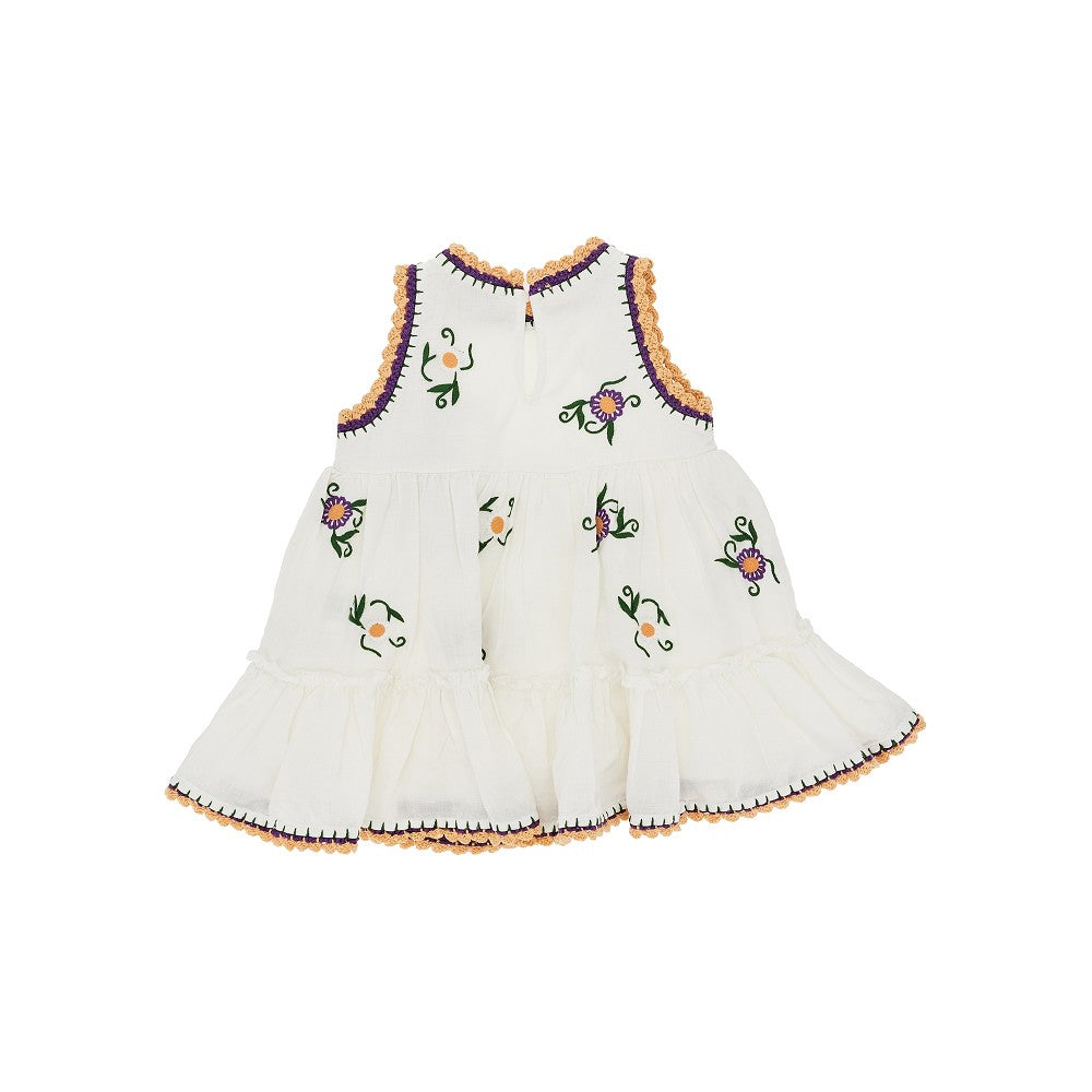 Mini abito in lino e cotone con ricami