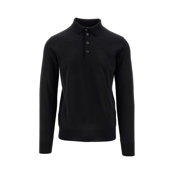 Long-sleeved knitted polo shirt