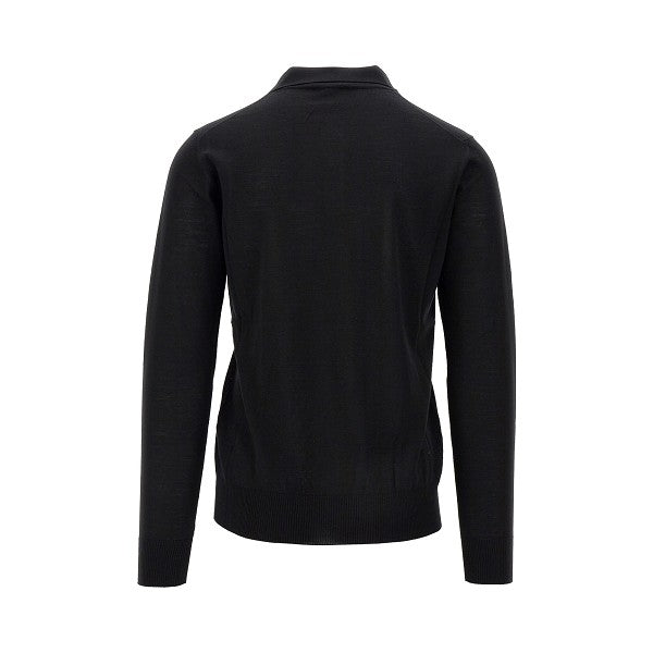 Long-sleeved knitted polo shirt
