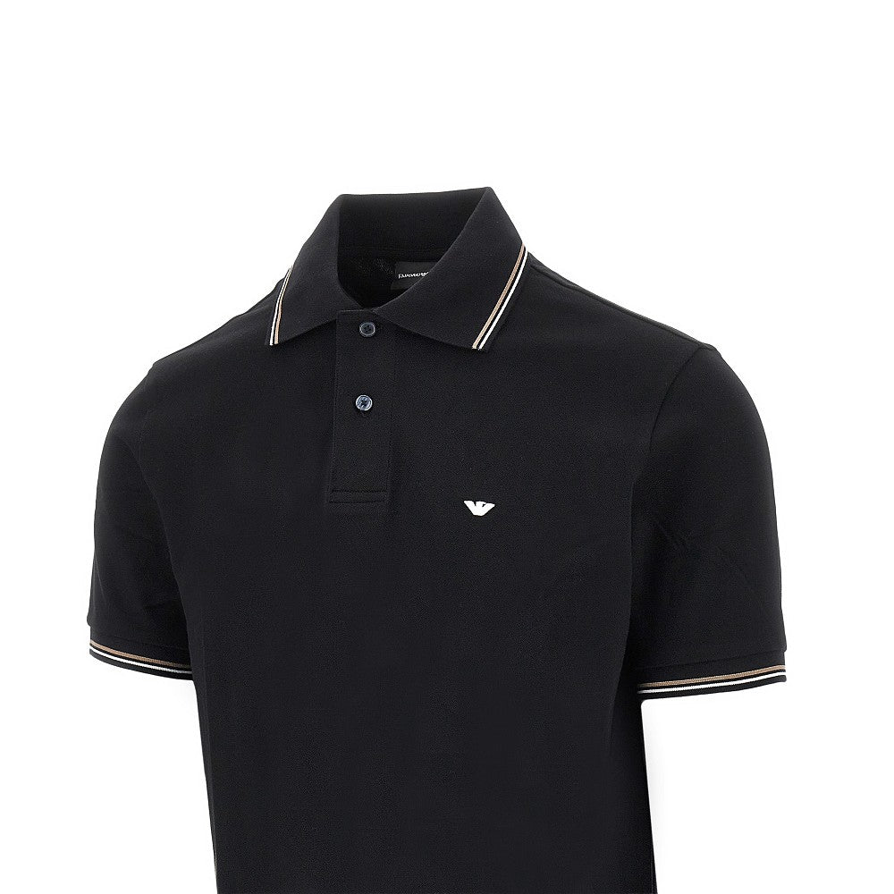 Eagle embroidery stretch piquet polo shirt