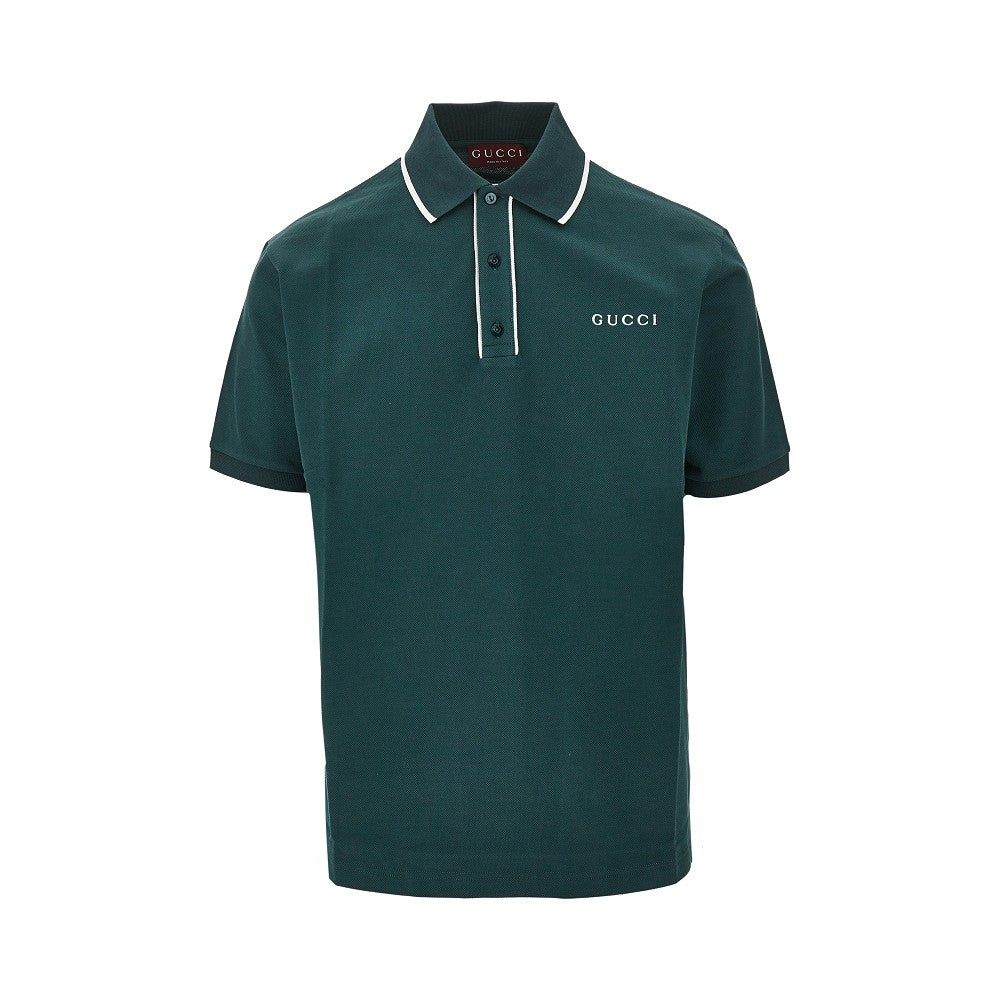 Polo in piquet stretch con logo ricamato