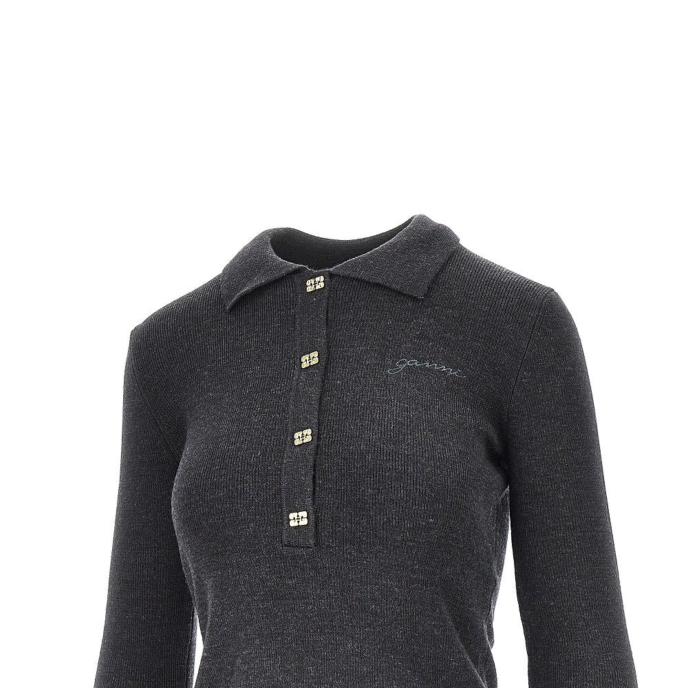 Butterfly buttons knitted polo shirt