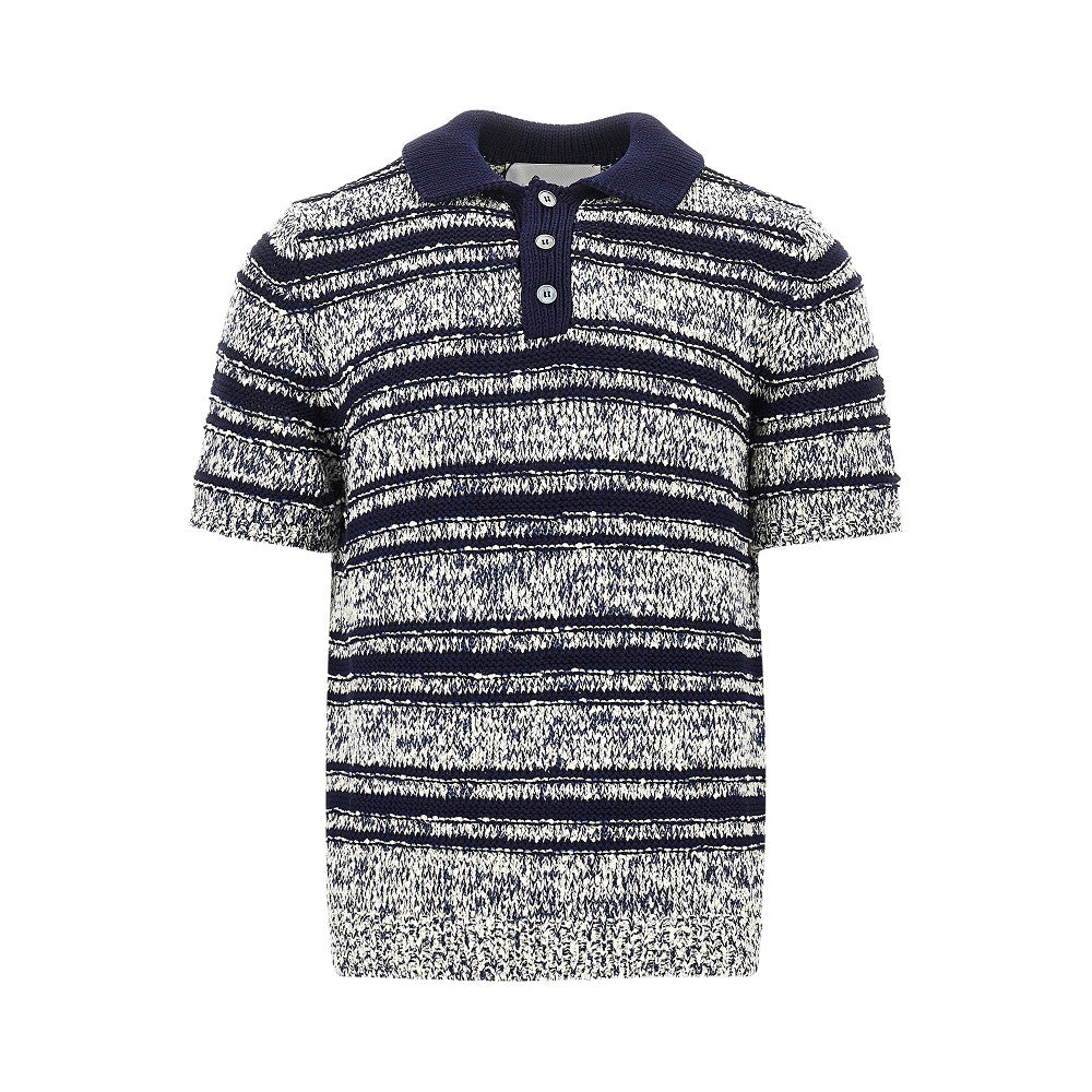 Striped mouliné knitted polo shirt
