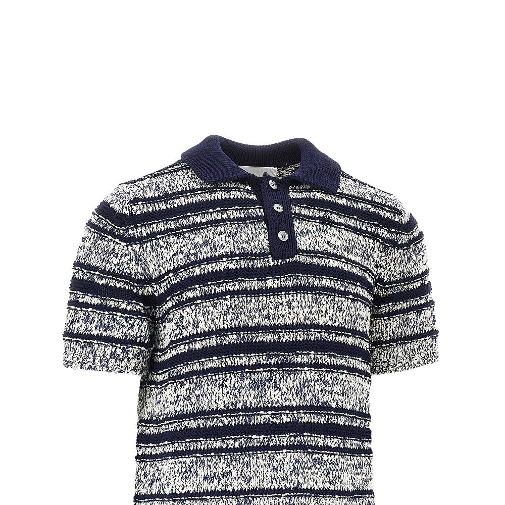 Striped mouliné knitted polo shirt