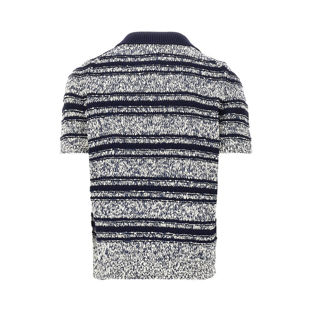Striped mouliné knitted polo shirt