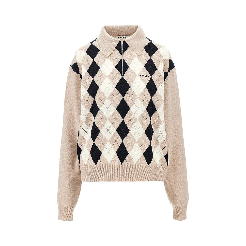 Pullover a polo in cachemire a rombi