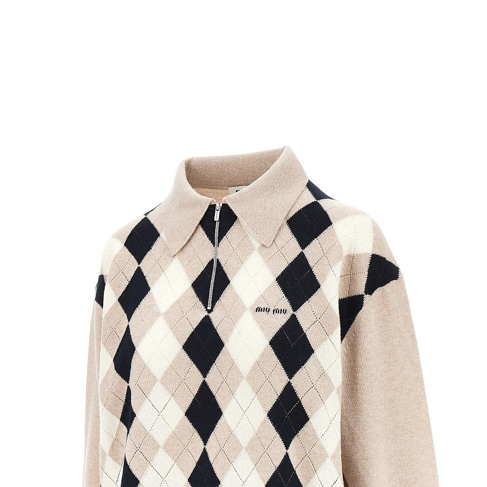 Pullover a polo in cachemire a rombi