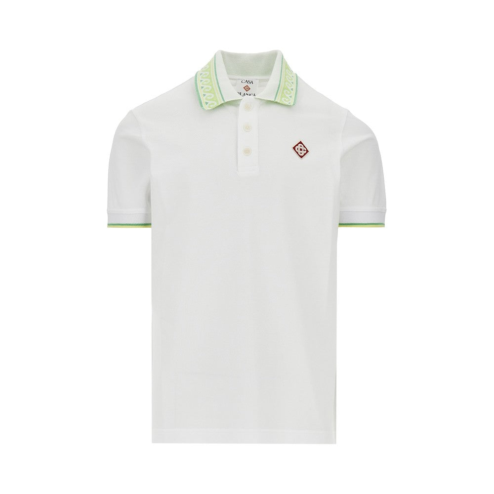 Polo in piquet con colletto jacquard