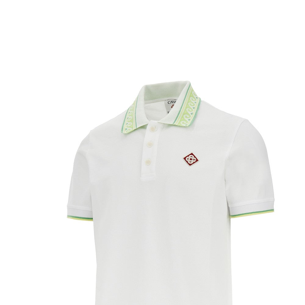 Polo in piquet con colletto jacquard