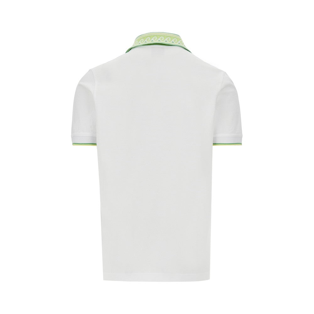 Polo in piquet con colletto jacquard