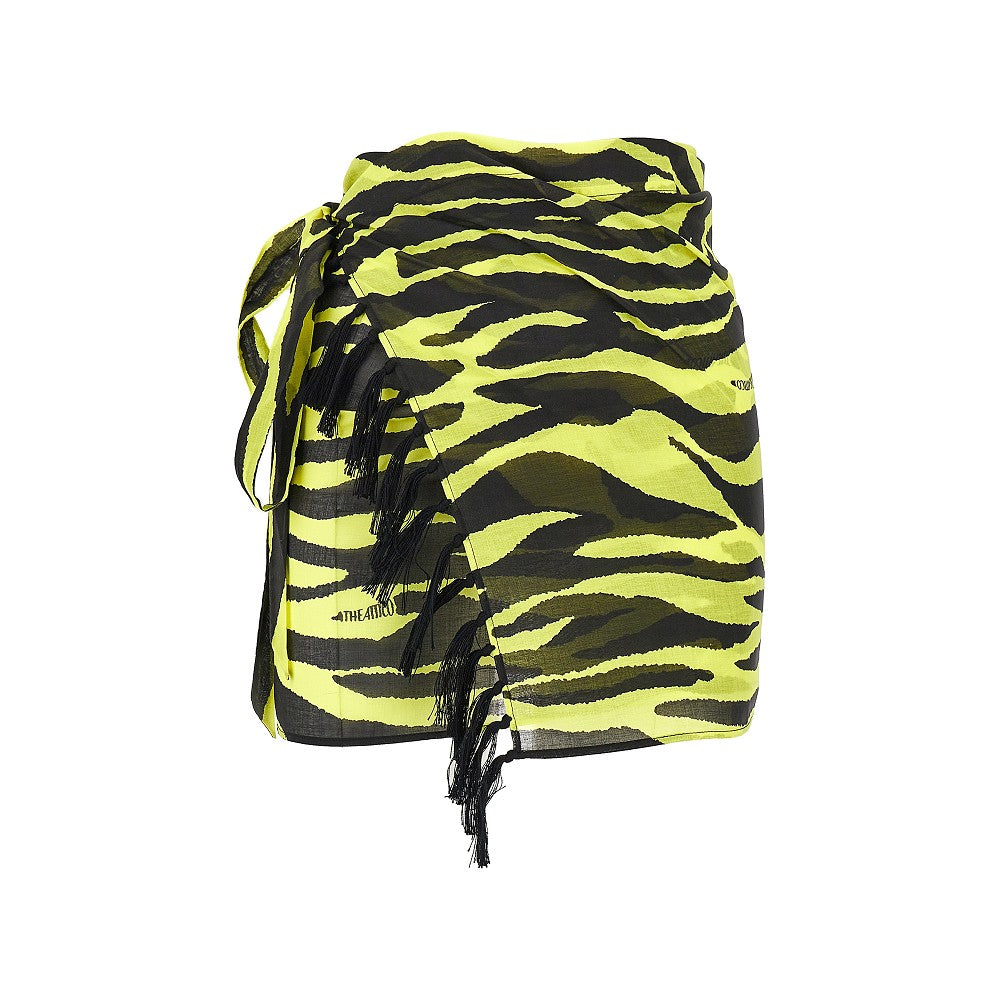 Pareo in mussola animalier con frange