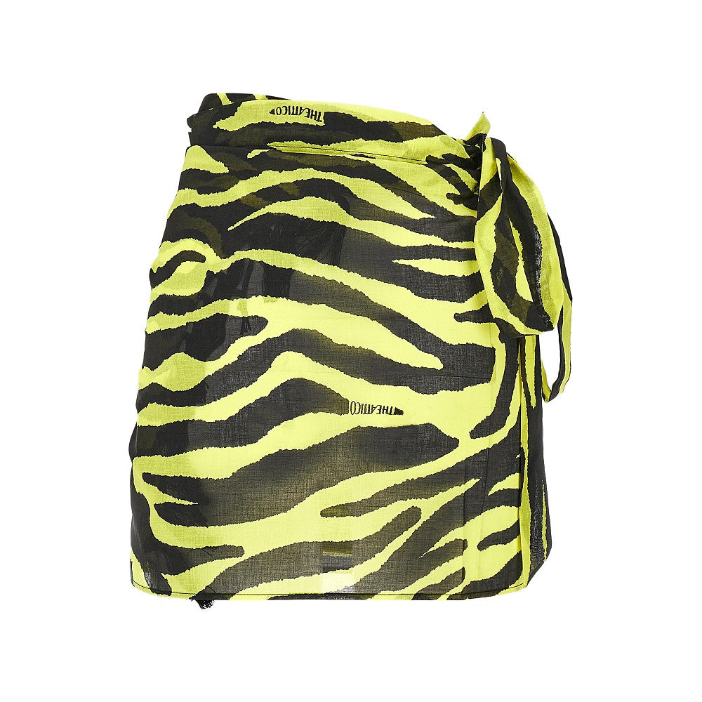 Pareo in mussola animalier con frange