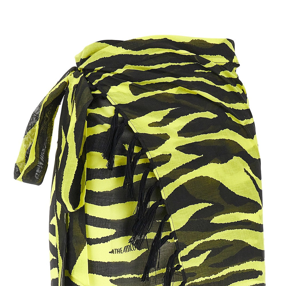 Pareo in mussola animalier con frange