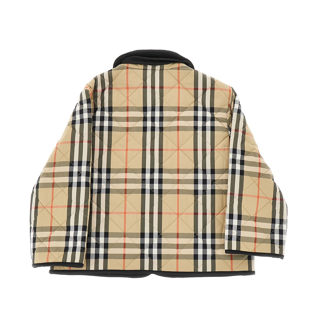 Check quilted jacket with corduroy collar