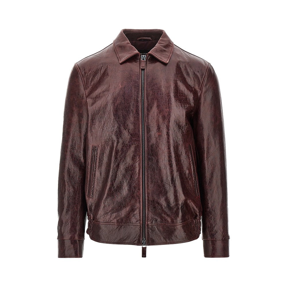Leather jacket with wrinkled effect