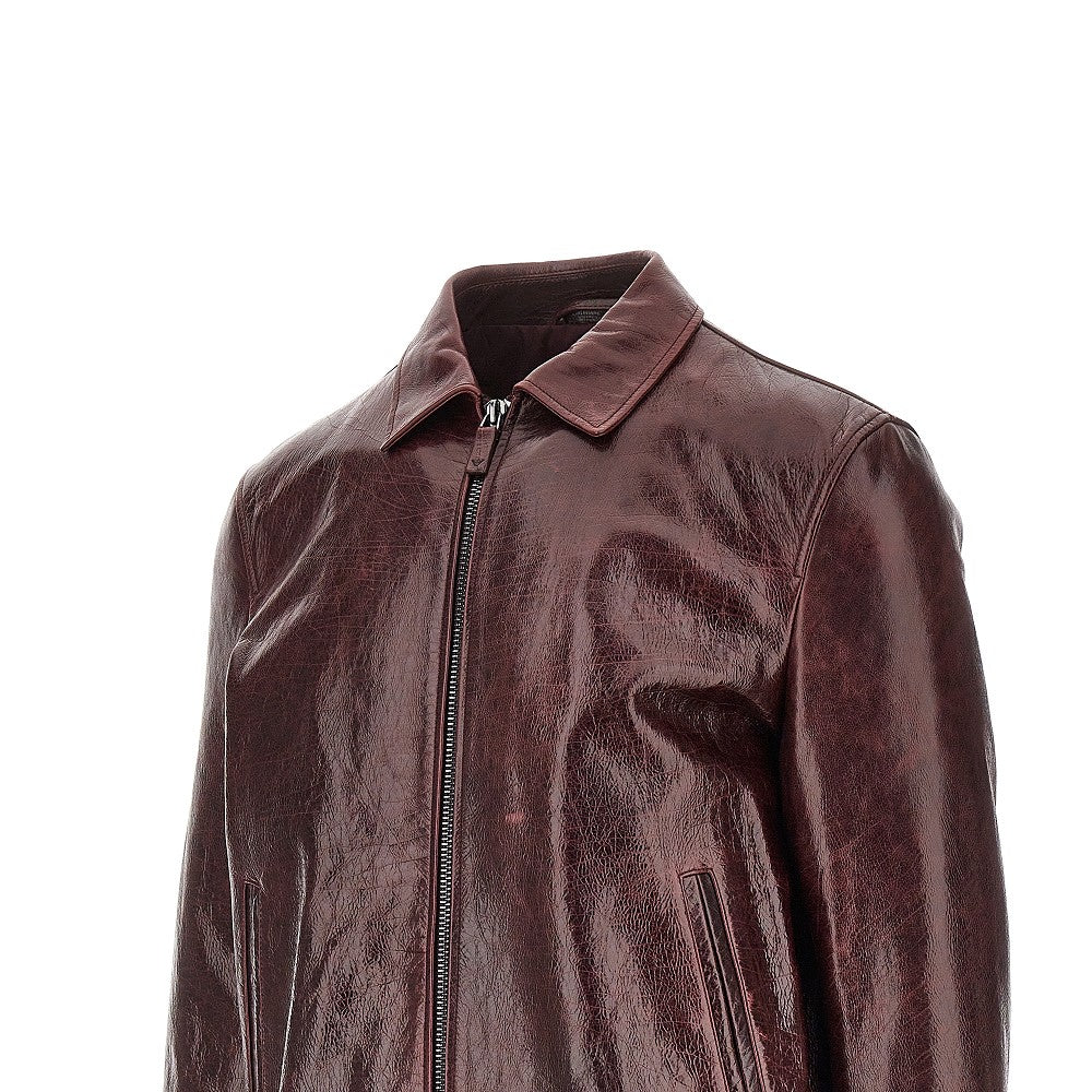 Leather jacket with wrinkled effect