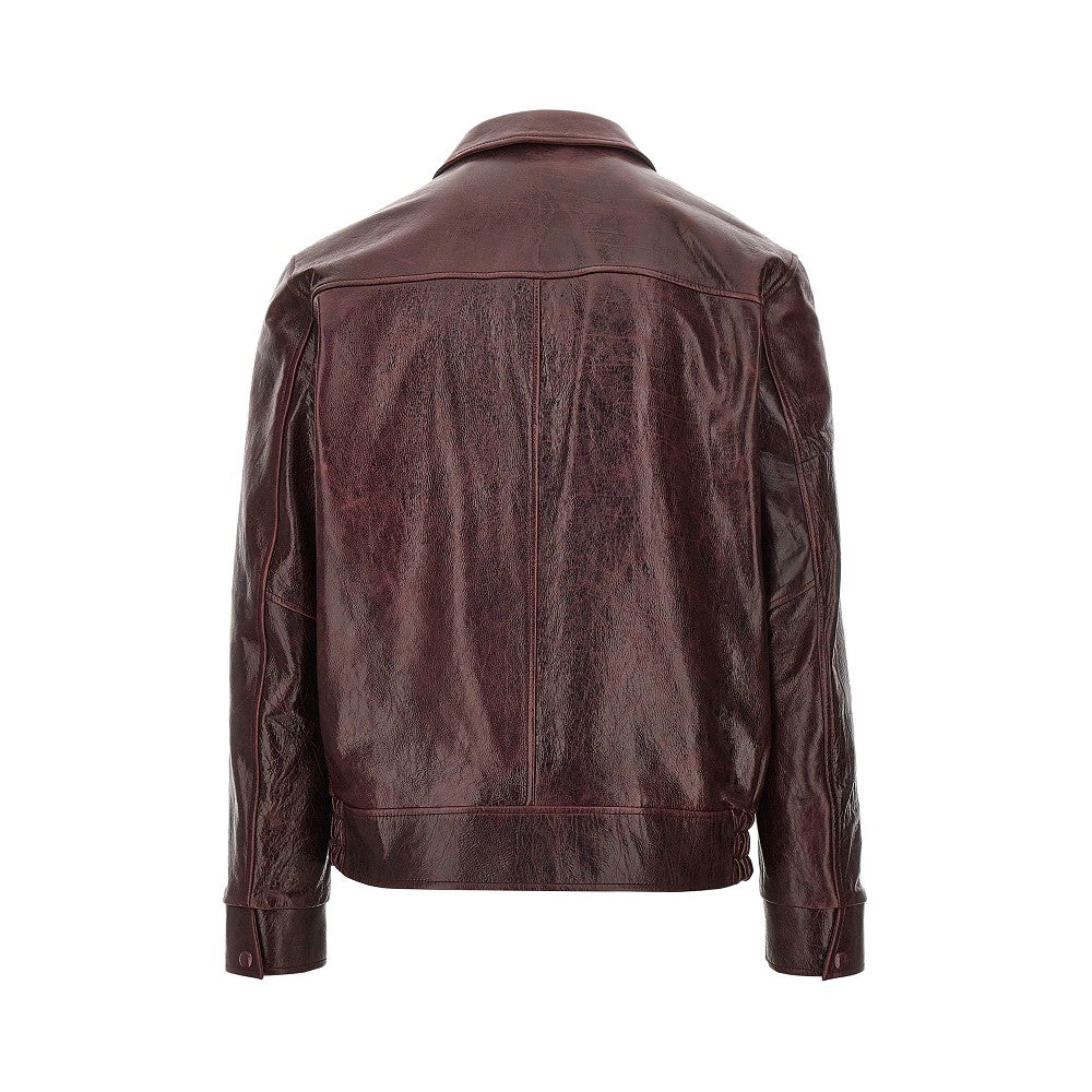 Leather jacket with wrinkled effect