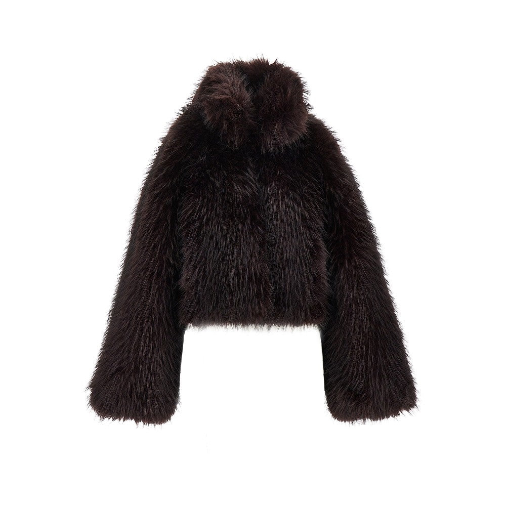 Giacca cropped in pelliccia sintetica