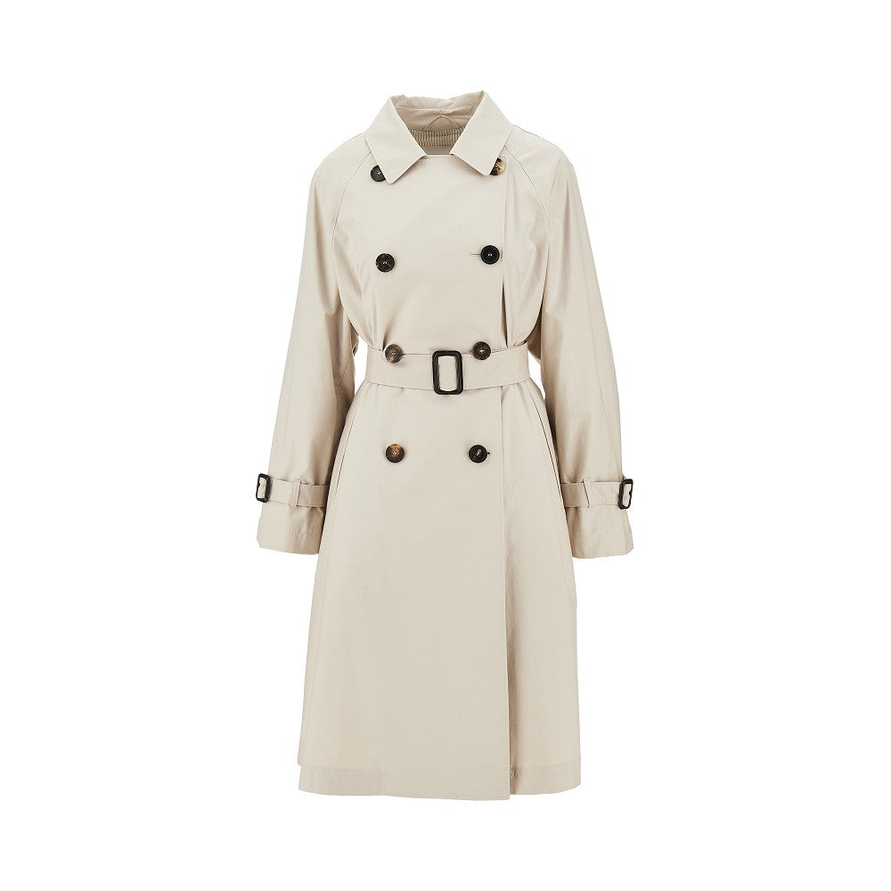 Twill double-breasted trench coat with belt