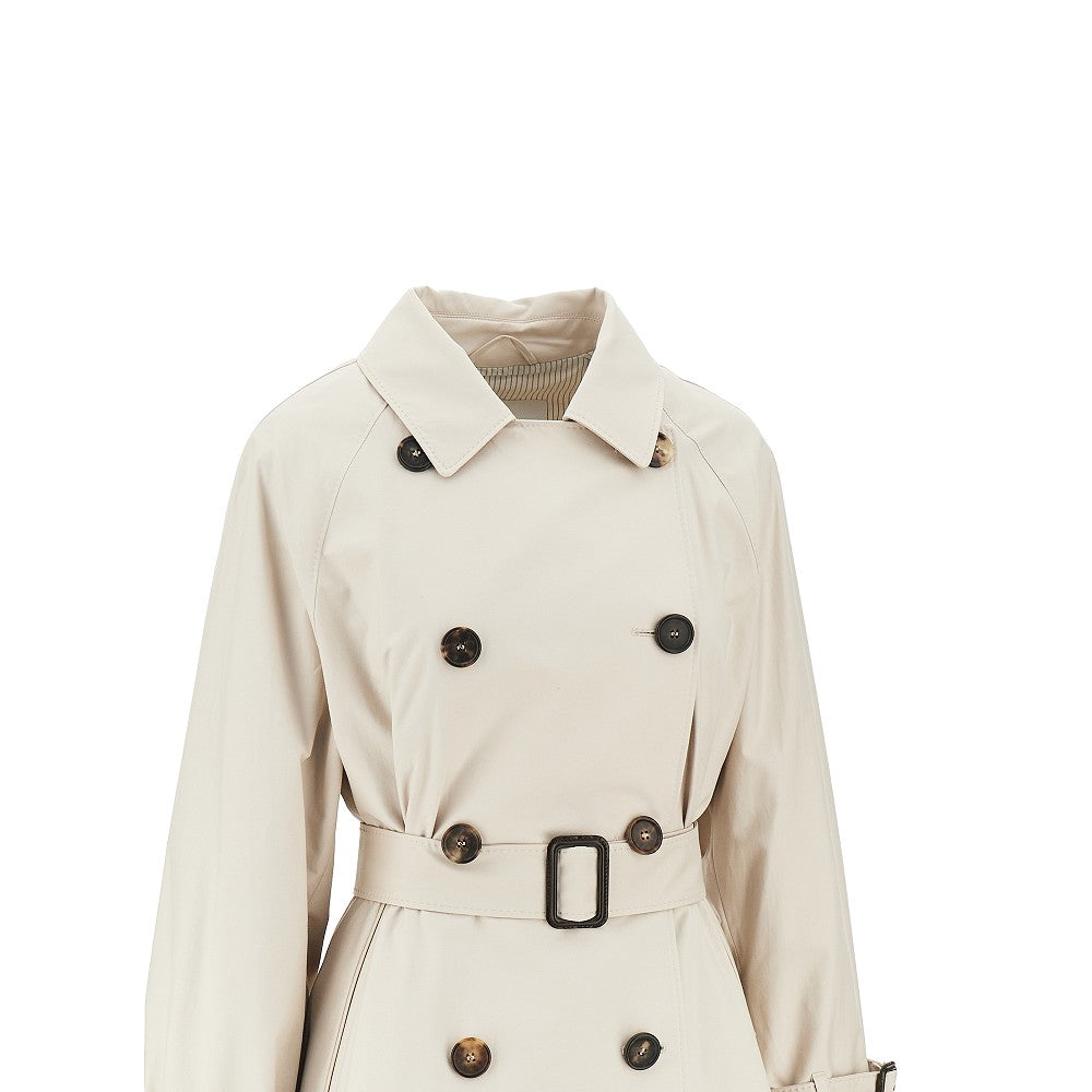 Twill double-breasted trench coat with belt