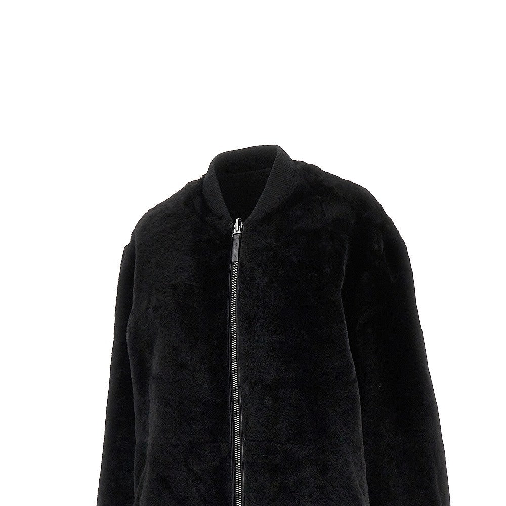 Twill and shearling reversible blouson jacket